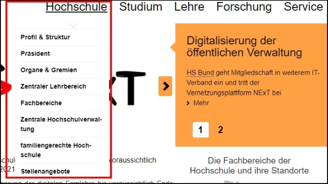 Bildausschnitt der HS Bund-Internetseite.