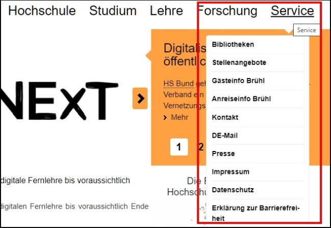 Bildausschnitt der HS Bund-Internetseite.