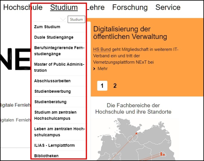 Bildausschnitt der HS Bund-Internetseite.