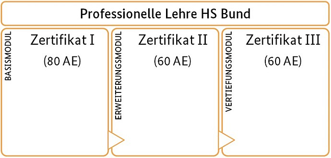 Grafik: Zertifikatsprogramm - Basismodul, Erweiterungsmodul und Vertiefungsmodul